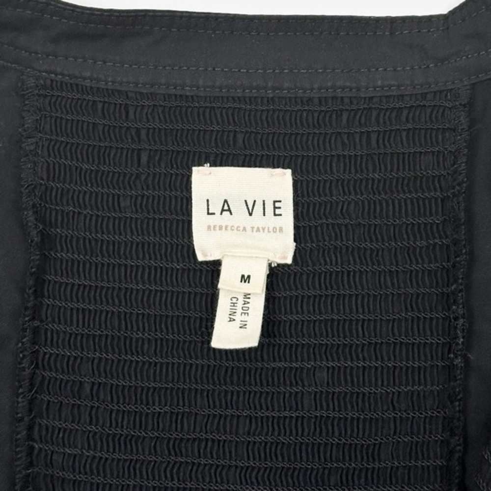 La Vie Rebecca Taylor Tiered Mini Dress Size M Black Cotton Classic Quiet Luxury - Picture 8 of 9